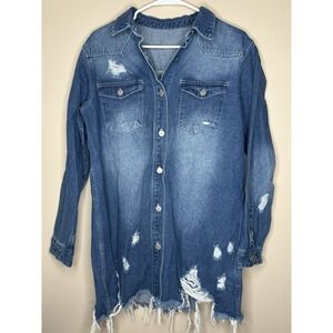 Womens Boutique Frayed Denim Jacket Size Large‎ NWT